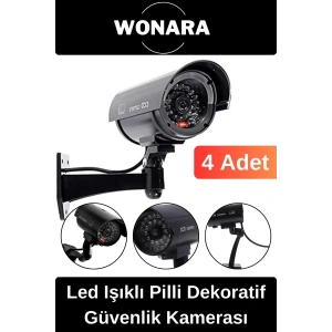 Özel Tasarım Ev Ofis Bahçe İçin Led Işıklı Pilli Caydırıcı Dekoratif Güvenlik Kamerası 4 Adet
