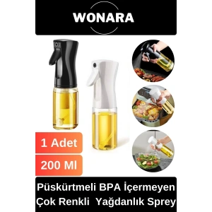 Premium Püskürtmeli BPA İçermeyen Çok Renkli Plastik Fan Başlıklı Cam Şişe Yağdanlık Sprey 200 Ml
