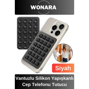 Premium Üstün Kalite Vantuzlu Her Yüzeye Uyumlu Kaymaz Silikon Yapışkanlı Cep Telefonu Tutucu Mıknat