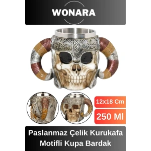 Özel Tasarım Sevgili Arkadaş Şık ve Dekoratif Hediyelik Paslanmaz Çelik Kurukafa Motifli Kupa Bardak