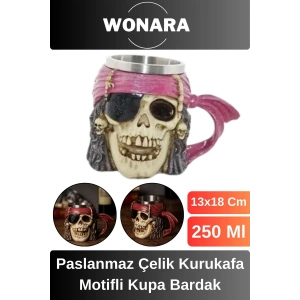 Özel Tasarım Sevgili Arkadaş Şık ve Dekoratif Hediyelik Paslanmaz Çelik Kurukafa Motifli Kupa Bardak