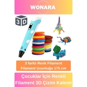 Özel Tasarım Esnek ABS Plastik 3D Çocuklar İçin Renkli Filament Üç Boyutlu Yazıcı Çizim Kalemi