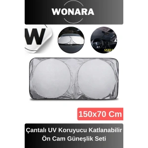 Özel Tasarım UV Koruyucu Çift Katmanlı Katlanabilir Taşıma Çantalı Araba Ön Cam Güneşlik Seti