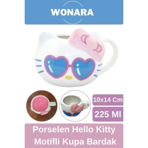 Özel Tasarım Sevgili Arkadaş Şık ve Dekoratif Hediyelik Porselen Hello Kitty Motifli Kupa Bardak