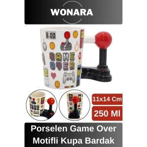Özel Tasarım Sevgili Arkadaş Şık ve Dekoratif Hediyelik Porselen Game Over Motifli Kupa Bardak