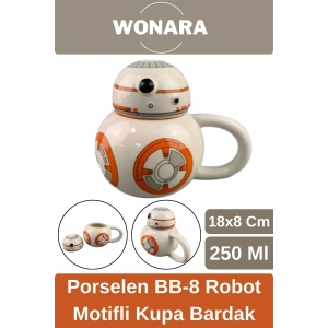 Özel Tasarım Sevgili Arkadaş Şık ve Dekoratif Hediyelik Porselen BB-8 Robot Motifli Kupa Bardak