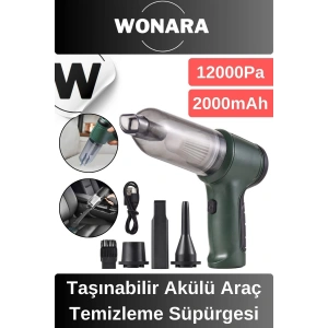 Premium 12000Pa Güçlü Emiş 2000mAh Otomatik Aydınlatmalı Taşınabilir Akülü Araç Temizleme Süpürgesi