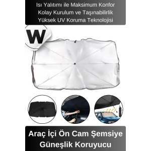 Premium Titanyum Kaplama Gümüş Renk Uv Işınlarına Dayanıklı Araç Ön Cam Şemsiye Güneşlik Koruyucu