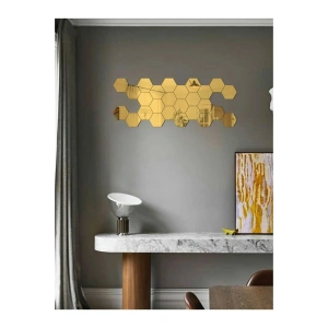 Modern Dekoratif Altıgen Yapışkanlı Gold Akrilik Ev Ofis Duvar Ayna Seti Altıgen Küçük Ayna 12 Adet