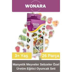 Zeka ve Motor Becerileri Geliştiren Manyetik Meyve Sebze 26 Parça Özel Üretim Eğitici Oyuncak Seti