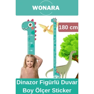 Özel Üretim Çocuk İçin Dinazor Figürlü Çift Taraflı Yapışkanlı Silinebilir Duvar Boy Ölçer Sticker