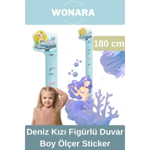 Özel Üretim Çocuk İçin Deniz Kız Figürlü Çift Taraflı Yapışkanlı Silinebilir Duvar Boy Ölçer Sticker
