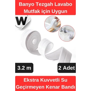 Premium Su Geçirmez Önleyici Yalıtım Küf Banyo Mutfak Lavabo Beyaz Kenar Şerit Bant 3.2m 2 adet