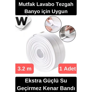 Premium Su Geçirmez Sızdırmaz Yalıtım Küf Banyo Mutfak Lavabo Beyaz Kenar Şerit Bant 3.2m 1 adet