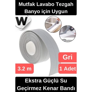 Premium Su Geçirmez Sızdırmaz Yalıtım Küf Banyo Mutfak Lavabo Gri Kenar Şerit Bant 3.2m 1 adet
