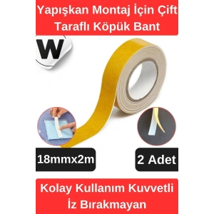 Premium İz Bırakmayan Su Sızdırmaz Yapışkan Montaj İçin Çift Taraflı Köpük Bant 2 mt 2 adet