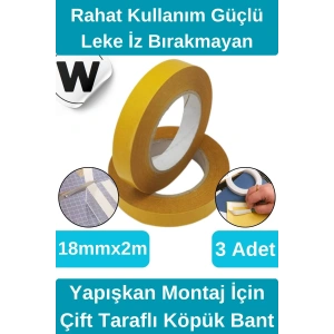 Kolay Kullanım İz Bırakmayan Su Sızdırmaz Yapışkan Montaj İçin Çift Taraflı Köpük Bant 2 mt 3 adet