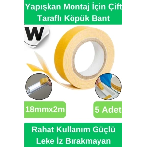 Premium İz Bırakmayan Su Sızdırmaz Yapışkan Montaj İçin Çift Taraflı Köpük Bant 2 mt 5 adet