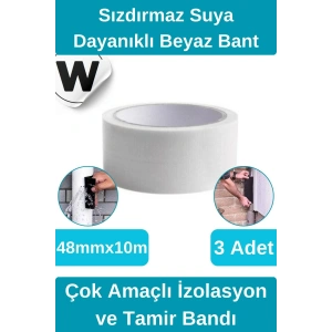 Sızdırmaz Suya Dayanıklı Beyaz Renk Çok Amaçlı Tamir ve İzolasyon Bandı 10m 3 Adet