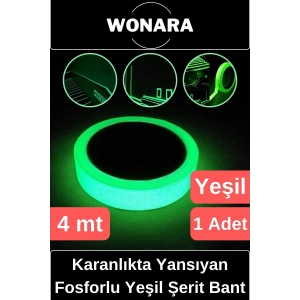 Premium Yapışkanlı Karanlıkta Yansıyan Işık Veren Fosforlu (Fotolümen) Yeşil Şerit Bant 4 mt 1 Adet