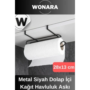 Dayanıklı İz Bırakmayan Kolay Takılan Mutfak Banyo Metal Siyah Dolap İçi Kağıt Havluluk Askı