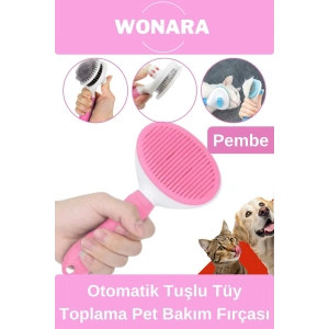 Özel Üretim Otomatik Tuşlu Tüy Toplama Tarağı Kedi Köpek İçin Kolay Temizlenen Pet Bakım Fırçası