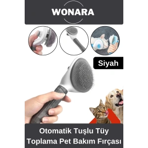 Özel Üretim Otomatik Tuşlu Tüy Toplama Tarağı Kedi Köpek İçin Kolay Temizlenen Pet Bakım Fırçası