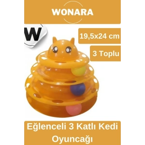 Özel Tasarım Dayanıklı Kaymaz Kauçuk Pedli 3 Toplu 3 Katlı Eğlenceli Turuncu Kedi Oyuncağı