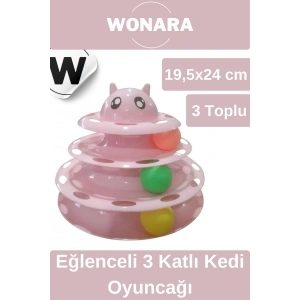 Özel Tasarım Dayanıklı Kaymaz Kauçuk Pedli 3 Toplu 3 Katlı Eğlenceli Turuncu Kedi Oyuncağı