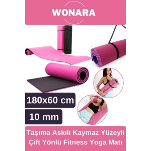 Pratik Taşıma Askılı Kaymaz Yüzeyli Çift Yönlü Fitness Yoga Matı Kamp Çadır Spor Minderi 180x60 Cm