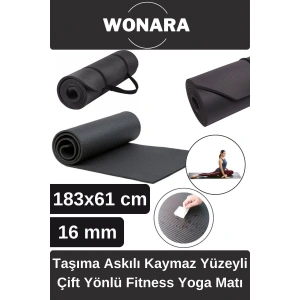 Pratik Taşıma Askılı Kaymaz Yüzeyli Çift Yönlü Fitness Yoga Matı Kamp Çadır Spor Minderi 183x61 Cm