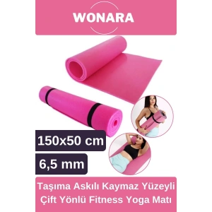 Pratik Taşıma Askılı Kaymaz Yüzeyli Çift Yönlü Fitness Yoga Matı Kamp Çadır Spor Minderi 150x50 Cm