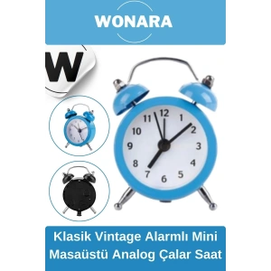 Premium Klasik Tasarım Vintage Yüksek Sesli Alarmlı Dekoratif Mini Masaüstü Analog Çalar Saat