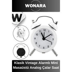 Premium Klasik Tasarım Vintage Yüksek Sesli Alarmlı Dekoratif Mini Masaüstü Analog Çalar Saat