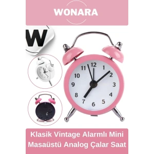 Premium Klasik Tasarım Vintage Yüksek Sesli Alarmlı Dekoratif Mini Masaüstü Analog Çalar Saat