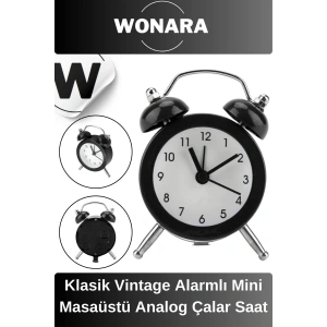 Premium Klasik Tasarım Vintage Yüksek Sesli Alarmlı Dekoratif Mini Masaüstü Analog Çalar Saat