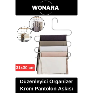 #Askılık Çok Katlı Dolap İçi Kaymaz Alan Kazandıran Düzenleyici Paslanmaz Krom Pantolon Eşarp Askısı