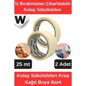 #KrepKağıt Isıya Dayanıklı İz Bırakmadan Çıkartılabilir Kolay Sökülebilen Maskeleme Boya Bant 2 Adet