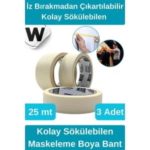 #KrepKağıt İz Bırakmadan Çıkartılabilir Isıya Dayanıklı Kolay Sökülebilen Maskeleme Boya Bant 3 Adet