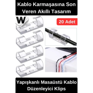 #Klips Yapışkan Kablo Düzenleyici Masaüstü Organizatör Güçlü Tutuş Sabitleyici Aparat Şarj Kulaklık USB Bilgisayar Televizyon Uyumlu Pratik Yönetim Çözümü Dayanıklı 20 Adet Set