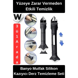#SilikonKazıyıcı Banyo Mutfak Silikon Kazıyıcı Derz Temizleme Seti Çok Fonksiyonlu Fayans Köşe Kenar Uygulama Aparatı Tutkal Sökücü Ergonomik Başlıklı Profesyonel Tamir Ekipmanı 3ü1 Arada