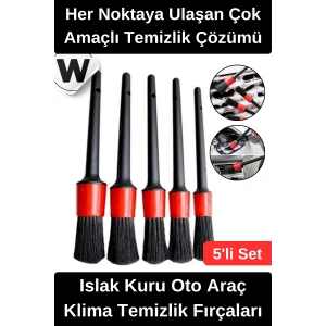 #ArabaFırçası Detay Fırçası Seti Islak Kuru Oto Araç Klima Temizlik Fırçaları Farklı Boy Çok Amaçlı Otomobil Motosiklet Jant Motor Havalandırma Izgara Koltuk Arası Temizleme Aparatı 5 Parça
