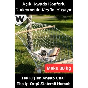 #Hamak Tek Kişilik Hamak Ahşap Çıtalı Dayanıklı Eko İp Örgü Sistemli Bahçe Balkon Kamp Piknik Taşınabilir Konforlu Dinlenme Salıncağı Kolay Kurulumlu Outdoor Hamak 80Kg