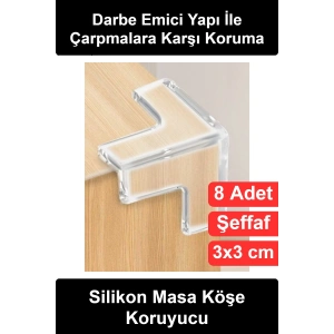 #KöşeKoruyucu 8li Set Silikon Şeffaf Masa Kenarı Koruma Aparatı Bebek Çocuk Güvenliği Darbe Emici Yapışkanlı Mobilya Sehpa Dolap TV Ünitesi İçin 90 Derece Uyumlu Ev Ofis Kullanımı Kreş Kolay Montaj