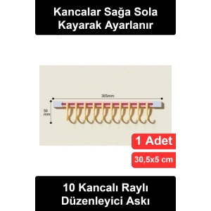 #Organizer 10 Kancalı Raylı Mutfak Banyo Düzenleyici Askı Yapışkanlı Hareketli Kayar Askılık Dolap İçi Kapak Arkası Duvar Havlu Kepçe Spatula Kevgir Lif Delmeden Montaj Pratik Depolama Aparatı