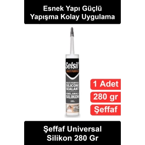 #ŞeffafSilikon Şeffaf Universal Silikon 280 gr Genel Amaçlı Sızdırmazlık Kartuş Mastik Banyo Lavabo Cam Pencere Derz Dolgu Yalıtım Esnek Güçlü Yapışkan Seramik Alüminyum İç Dış Mekan Ev Tamiri Tüp
