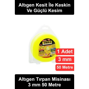 #TırpanMisinası Altıgen Çim Biçme Tırpan Misinası 3 mm 50 Metre Makara Ekstra Güçlü Dayanıklı Profesyonel Benzinli Elektrikli Motorlu Uyumlu Bahçe Ot Temizleme Yabani Kesme Teli Sarı Peyzaj Tarım Park