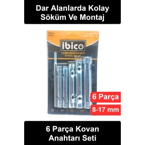 #KovanAnahtarı 6 Parça Kovan Anahtarı Seti 8-17 mm Çevirme Milli Paslanmaz Krom Kaplama Çelik Lavabo Sifon Musluk Buji Sökme Bisiklet Akü Başı Mobilya Montaj Tamir Takımı Hırdavat El Aletleri