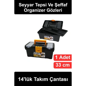 #TakımÇantası 14lük 33 cm Takım Çantası Seyyar İç Tepsili Organizerli Hırdavat Kutusu Sert Plastik Gövde Kilitli Taşıma Saplı El Aletleri Vida Çivi Saklama Düzenleyici Ev Atölye Tamir Avadanlık