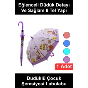 #ÇocukŞemsiyesi Düdüklü Çocuk Şemsiyesi Labulabu Karakter Tasarımlı 8 Telli Rüzgara Dayanıklı Kız Erkek Uniseks Okul Yürüyüş Yağmur Koruması Eğlenceli Renkli Sevimli Baston Saplı Hediyelik Model